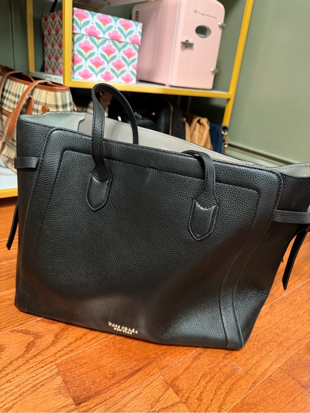 kate spade Black Pebbled Leather Tote with Gold Logo